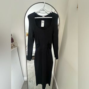 Long-Sleeve Cutout Midi Sweater Dress